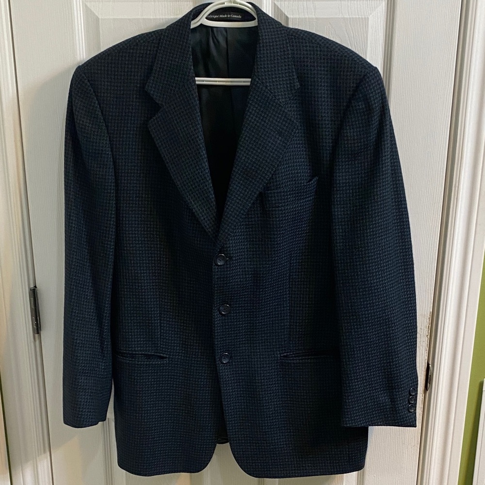 Charter Collection Wool Vintage Navy Black Houndstooth Men’s Blazer Size 42R